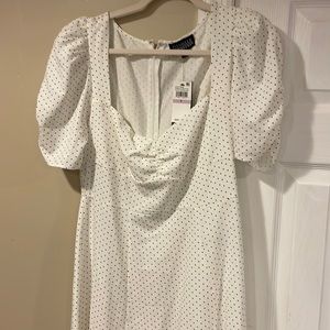 White Puff Sleeve Dress with Slit